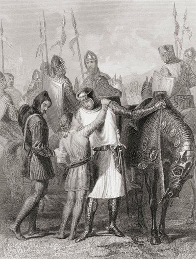 Richard, conde de Pembroke, despedindo-se de seu irmão antes de partir para a Irlanda em 1169, de "The History of Ireland", de Thomas Wright, publicado em 1854 de Henry Warren