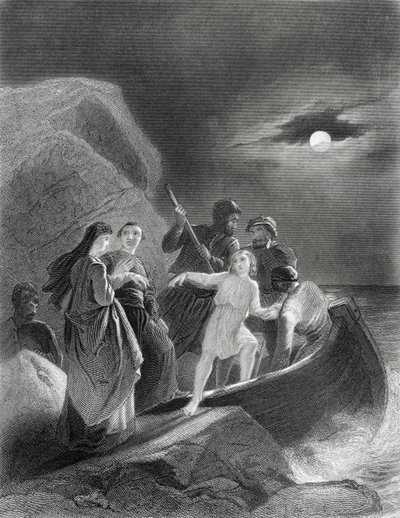 A fuga da Irlanda de Gerald Fitzgerald, em 1539, de "The History of Ireland", de Thomas Wright, publicado em c.1854 de Henry Warren