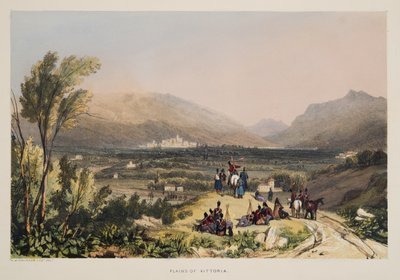 Planícies e cidade de Vitória, a partir de esboços de cenário nas províncias bascas da Espanha, com uma seleção de música nacional , pub. 1838 (gravura colorida à mão) de Henry Wilkinson