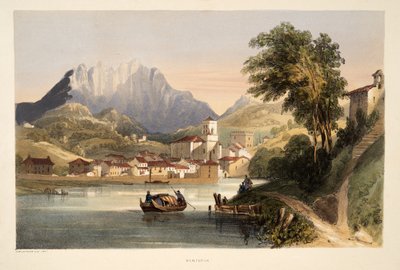 Renteria, a partir de Esboços de paisagem nas províncias bascas da Espanha, com uma seleção de música nacional, Pub. 1838 (gravura colorida à mão) de Henry Wilkinson