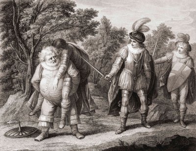 Falstaff com o corpo de Hotspur nas costas. (imprimir) de Henry William (after) Bunbury