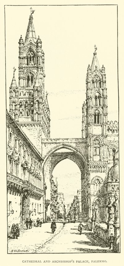 Catedral e Palácio do Arcebispo, Palermo (gravura) de Henry William Brewer