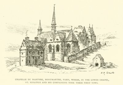 Chapelle du Martyre, Montmartre, Paris, onde, na Capela Inferior, Santo Inácio e seus companheiros fizeram seus primeiros votos (gravura) de Henry William Brewer