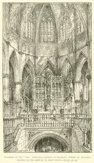 Interior da "Seo", Igreja Matriz de Manresa, onde Santo Inácio rezou à sua chegada a essa cidade (gravura) de Henry William Brewer