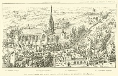Old Broad Street e Austin Friars, Londres, tempo de Santo Inácio (gravura) de Henry William Brewer