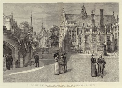 Pitoresca Londres, o Middle Temple Hall e Gardens de Henry William Brewer
