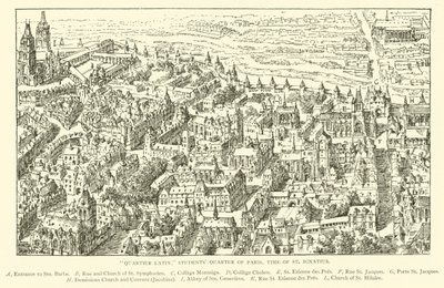 "Quartier Latin", bairro estudantil de Paris, tempo de Santo Inácio (gravura) de Henry William Brewer