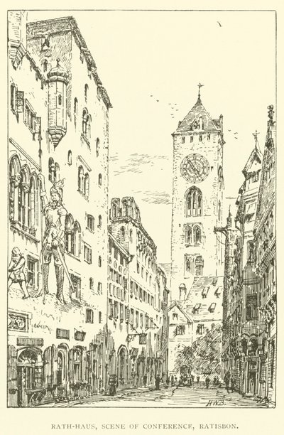 Rath-Haus, cena da conferência, Ratisbon (gravura) de Henry William Brewer