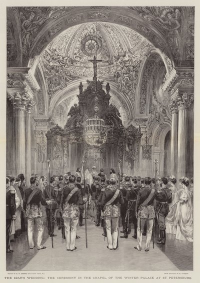 O casamento do czar, a cerimônia na capela do Palácio de Inverno em São Petersburgo de Henry William Brewer