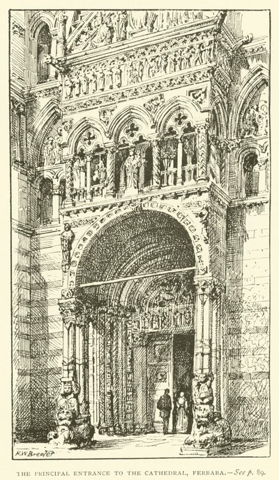 A Entrada Principal da Catedral, Ferrara (gravura) de Henry William Brewer