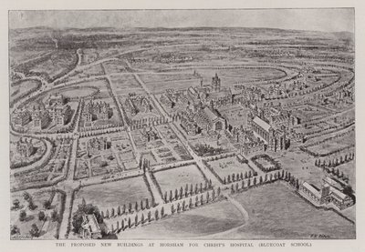 Os novos edifícios propostos em Horsham para o Hospital de Cristo, Escola Bluecoat de Henry William Brewer