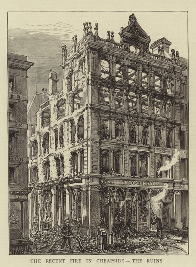 O fogo recente em Cheapside, as ruínas de Henry William Brewer