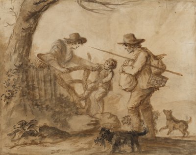 Uma Família Rústica, c.1780 (caneta, pincel e tinta sépia sobre papel) de Henry William Bunbury