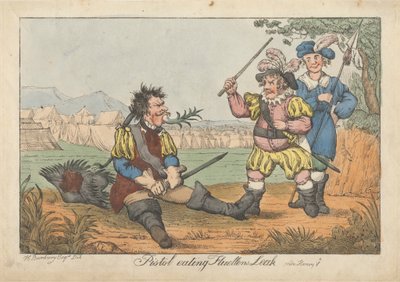 Fuga do Fluellen comendo pistola - "Henry V de Henry William Bunbury