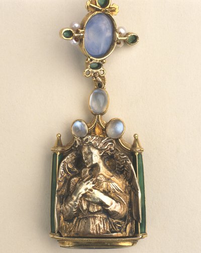 Detalhe do pingente de dupla face, c.1907-10 (meio misto) de Henry Wilson