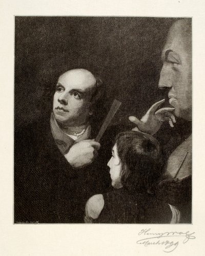 John Flaxman modelando o busto de William Hayley de Henry Wolf