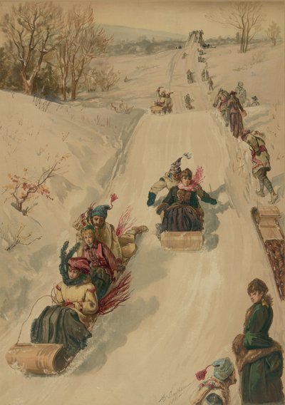 Tobogganing, por L. Prang and Co., 1886 (aquatinta) de Henry after Sandham