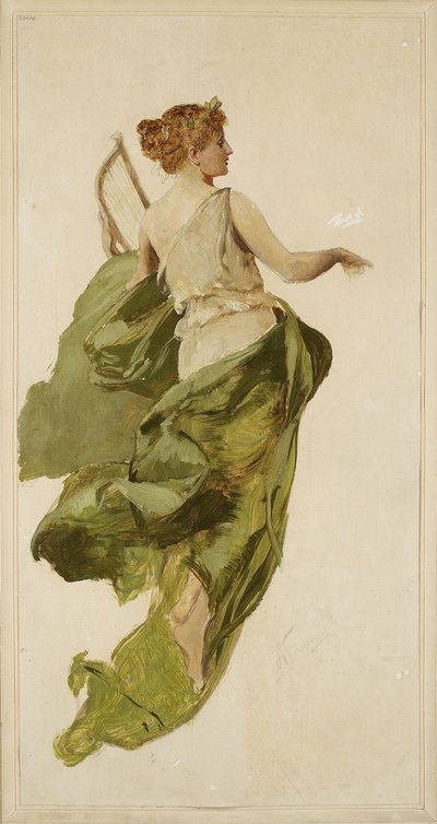 Alegoria da Música, esboço para o projeto da cortina do palco do Teatro Słowacki em Cracóvia de Henryk Siemiradzki