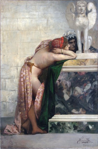 Duas figuras por uma estátua da Esfinge, década de 1870 de Henryk Siemiradzki