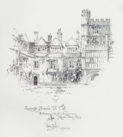 Brasenose College, Oxford, mostrando a entrada das salas do clérigo e escritor inglês Reginald Heber (litho) de Herbert (after) Railton