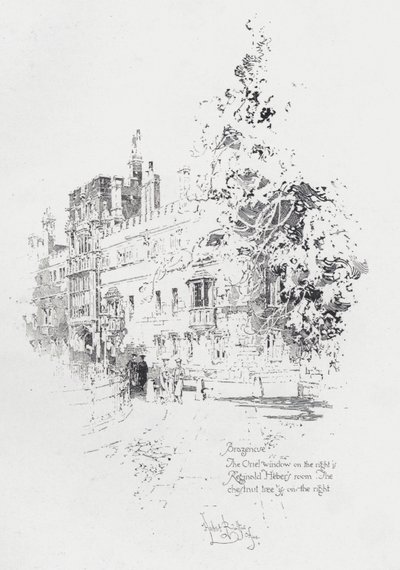 Brasenose College, Oxford, mostrando o quarto do clérigo e escritor inglês Reginald Heber (litho) de Herbert (after) Railton