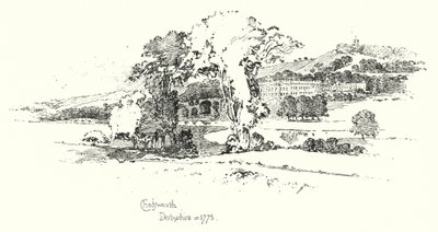Chatsworth, Derbyshire, em 1775 (litho) de Herbert (after) Railton
