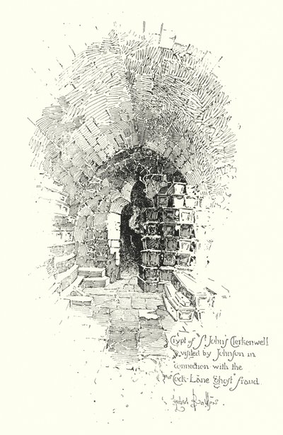 Crypt, St Johns Clerkenwell, visitada pelo Dr. Johnson em conexão com a fraude do Cock Lane Ghost (litho) de Herbert (after) Railton
