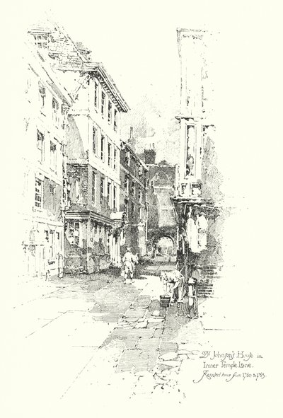 Dr Johnsons House, Inner Temple Lane, residiu lá de 1760 a 1765 (litho) de Herbert (after) Railton