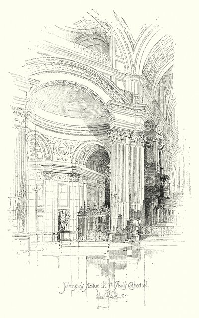 Estátua do Dr. Johnsons, Catedral de St. Pauls, Londres (litho) de Herbert (after) Railton