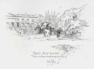Os quartos do crítico de arte inglês John Ruskin no Corpus Christi College, Oxford (litho) de Herbert (after) Railton