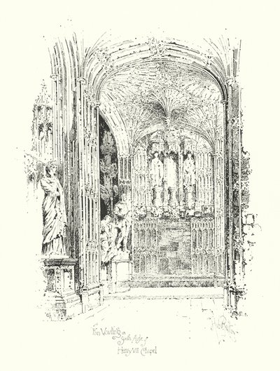 Abóbada de leque no corredor sul da capela de Henrique VII (litografia) de Herbert (after) Railton