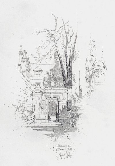Porta de entrada para Frewen Hall, Oxford (litho) de Herbert (after) Railton