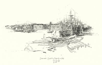 Greenwich Hospital e expedição, em 1749 (litho) de Herbert (after) Railton