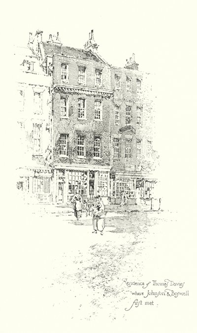Residência de Thomas Davies, Londres, onde o Dr. Johnson e James Boswell se conheceram pela primeira vez (litho) de Herbert (after) Railton