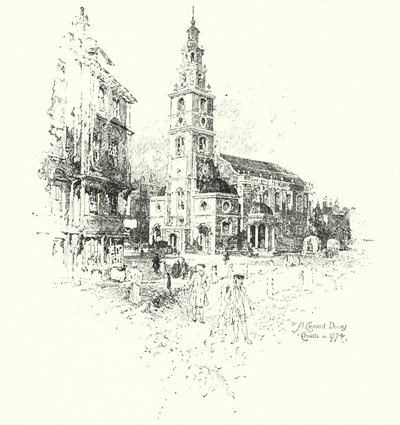 Igreja St Clement Danes, Londres, em 1774 (litho) de Herbert (after) Railton