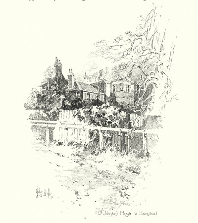 O Priorado, Dr. Johnsons House, em Hampstead, Londres (litho) de Herbert (after) Railton