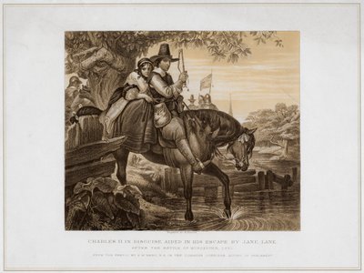 Carlos II disfarçado, ajudado em sua fuga por Jane Lane ... 1651, século XIX de Herbert Bourne