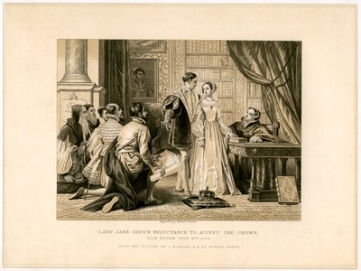 Lady Jane Greys relutância em aceitar a coroa, século 19 de Herbert Bourne