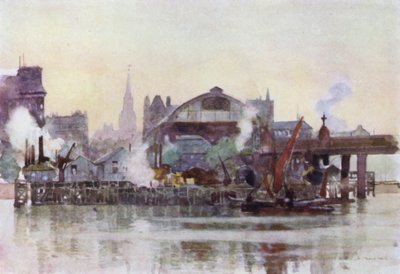 Charing Cross Station from the River (cor litho) de Herbert Menzies (after) Marshall