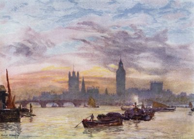 Torres de Westminster (cor litho) de Herbert Menzies (after) Marshall