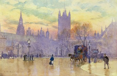 Praça do Parlamento ao Anoitecer, 1889 (wc no papel) (par de 105487) de Herbert Menzies Marshall