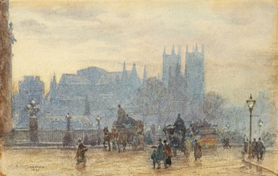 Abadia de Westminster a partir da Ponte de Westminster 1892 (aguarela) de Herbert Menzies Marshall