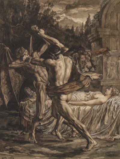 Hércules luta com a Morte pela alma de Alcestis de Herbert Thomas Dicksee
