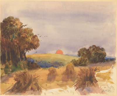 Um campo de milho ao pôr do sol de Hercules Brabazon Brabazon