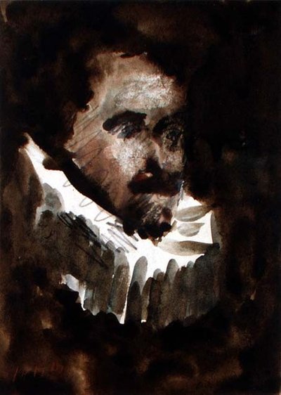 Homem com Ruff (aquarela, lápis sobre papel) de Hercules Brabazon Brabazon