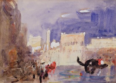 O Palácio do Doge e a Piazetta do Across the Bacino di San Marco (giz preto e aquarela com realce branco) de Hercules Brabazon Brabazon