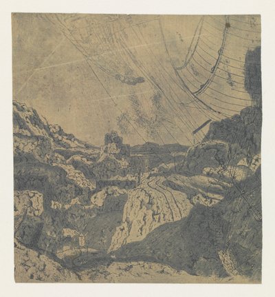 Paisagem rochosa com um desfiladeiro, primeira versão Paisagem rochosa com uma estrada na fronteira com um desfiladeiro: primeira versão de Hercules Segers