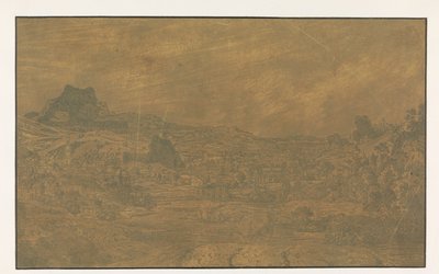 Vale com um rio e uma cidade com quatro torres de Hercules Segers