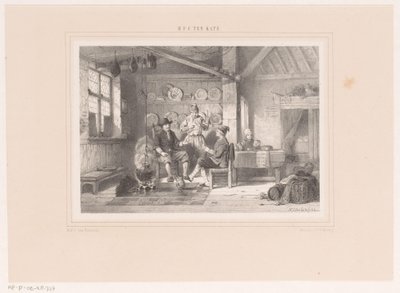 Interior com três homens por uma lareira de Herman Frederik Carel ten Kate