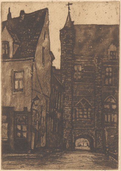 Vista do Vleeshuis em Antuérpia de Herman Heuff (signed by artist)